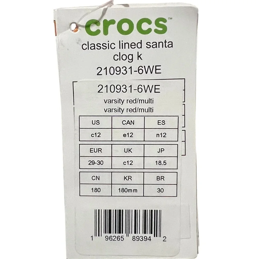 Crocs‎ Kids Classic Lined Santa Clog K Red White Fuzzy Winter Size 12 Toddler